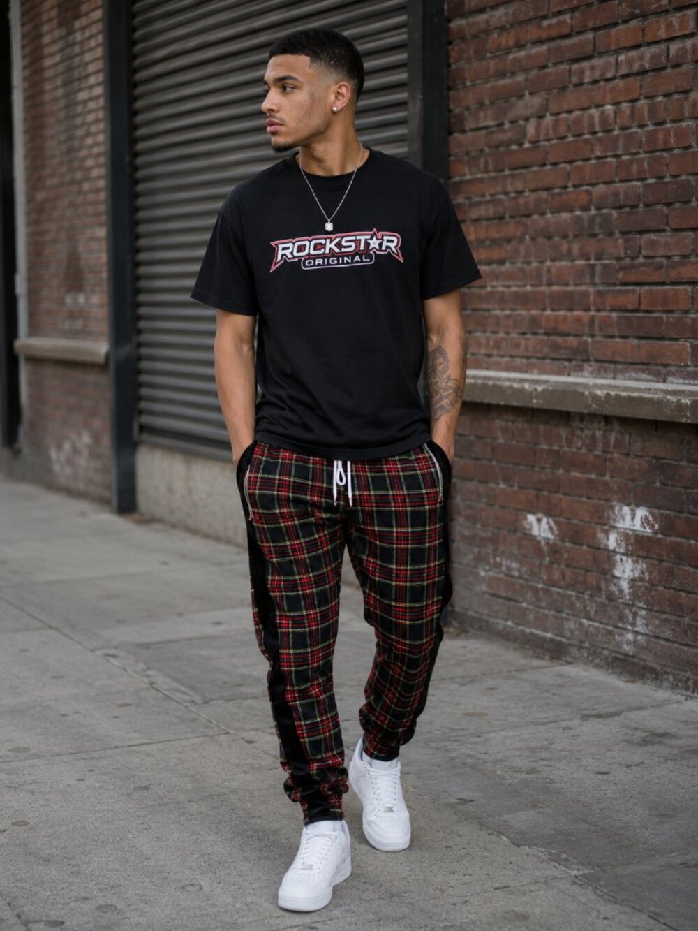 New Rockstar Original Plaid Stipe jogger sweatpants size Large
